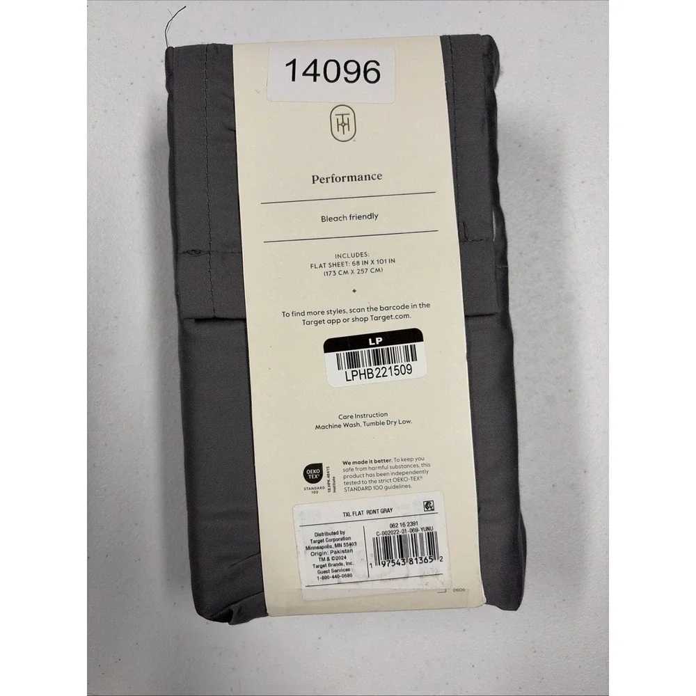 Threshold Twin  100% Cotton 400 Thread Count Dark Gray Flat Sheet